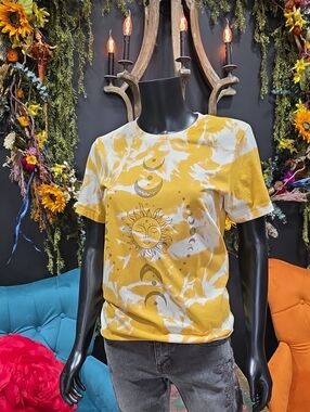 Women's Yellow Tie-Dye Sun & Moon Graphic Tee